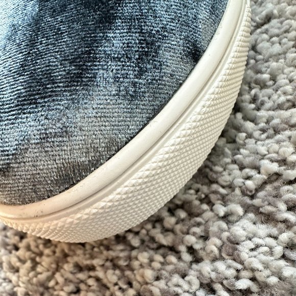 Shiny Blue/Silver Crushed Velvet Slip On Shoes - Picture 4 of 10